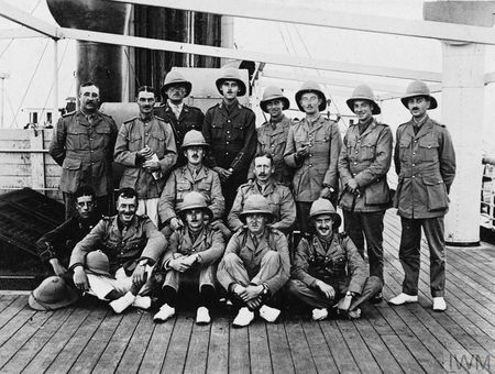 Officers of The Herefordshire Regiment on board the Euripides en route for Gallipoli