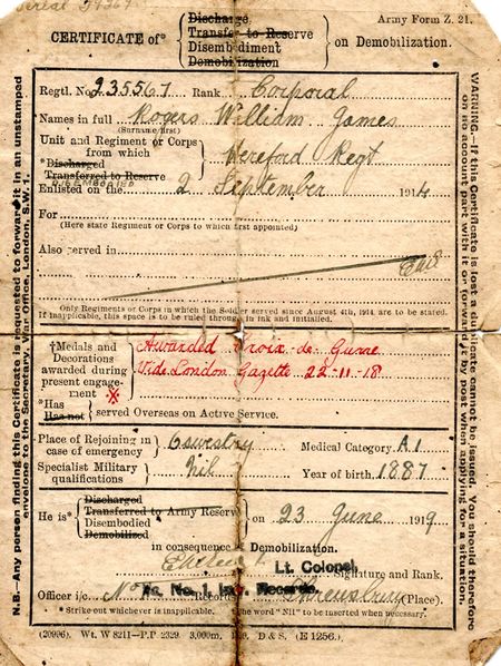 Sjt Rogers discharge certificate