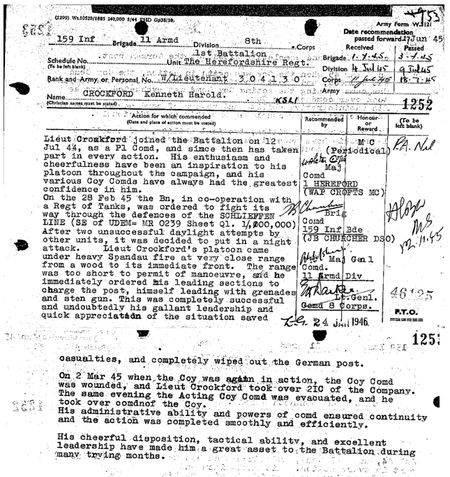 The citation for Ken's Military Cross