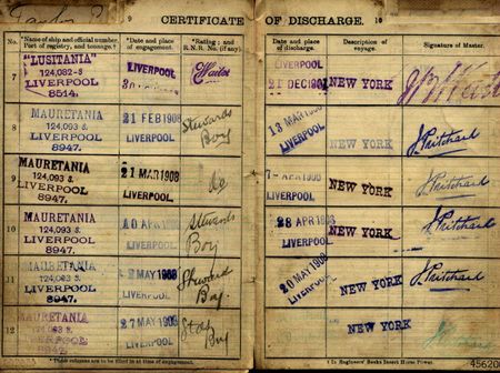 An extract from his Seaman's book