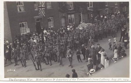 Territorial Soldiers parade outside the Drill Hall on the outbreak of the First World War