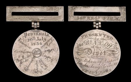Regimental Medal of the 36th of Foot presented to an unknown member of the Regiment in 1836