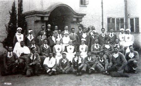 Staff and patients outside the front door of Brandon House