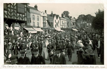 Ledbury Territorials march through Ledbury on the outbreak of the First World War