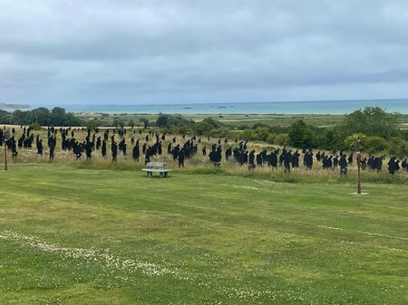 Looking West towards Arromanches - the remains of the Mulberyy Harbour in the distance.