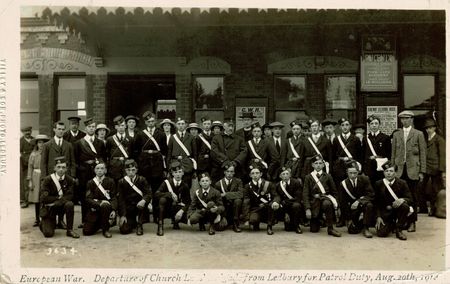 Ledbury Church Lads Brigade parading at Ledbury Railway Station 20 August 1914.