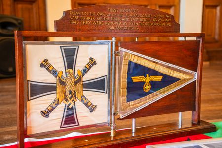Grand Admiral Doenitz's car pennants that were liberated by men of the Herefordshire Regiment.